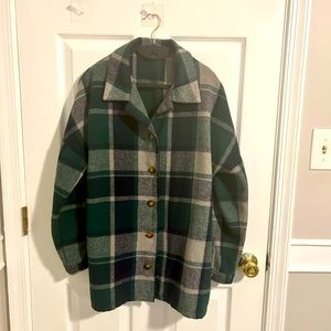 Flannel blue-green-gray shacket. Excellent condition; worn a few times.